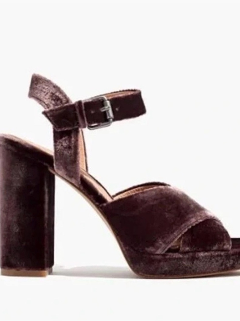 Madewell Vanessa Brown Velvet Heeled Sandals chunky block heel - Picture 1 of 13